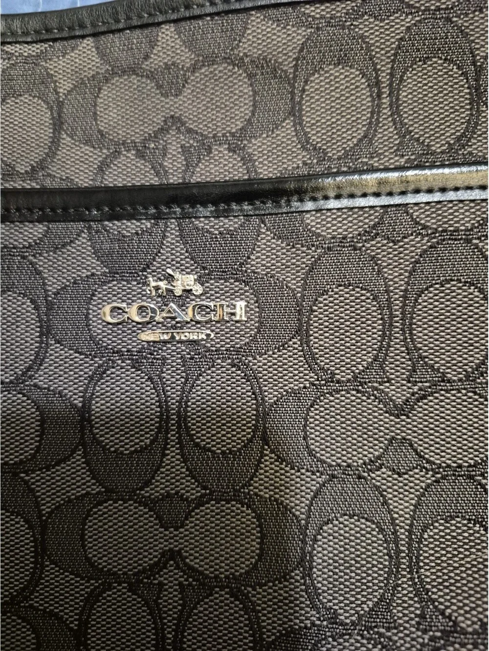 Coach Signature Monogram Crossbody Bag Brown Black Zip